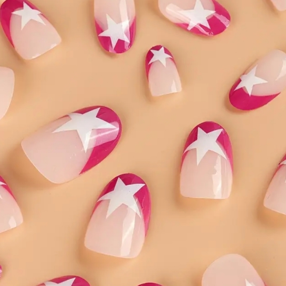 🔥 Pinkish Red Star Nail Design Press On Nails